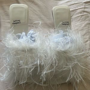 New in box Jeffrey Campbell white feather heels